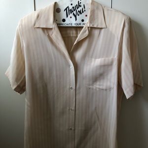 Pinstriped semi-sheer short sleeved button down